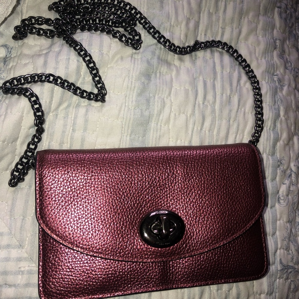 Coach Metallic Plum Pebbled Leather Crossbody